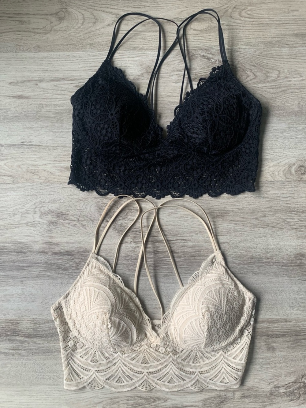 Auden Lace Bralette Duo — Black & Cream/Ivory Strappy Lace Bralettes